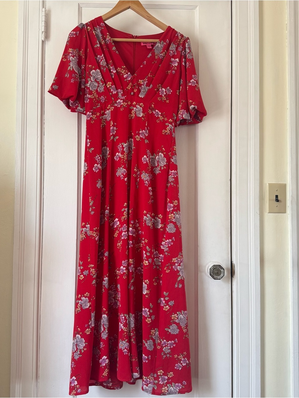 Betsey Johnson Red Floral V-Neck Maxi Dress